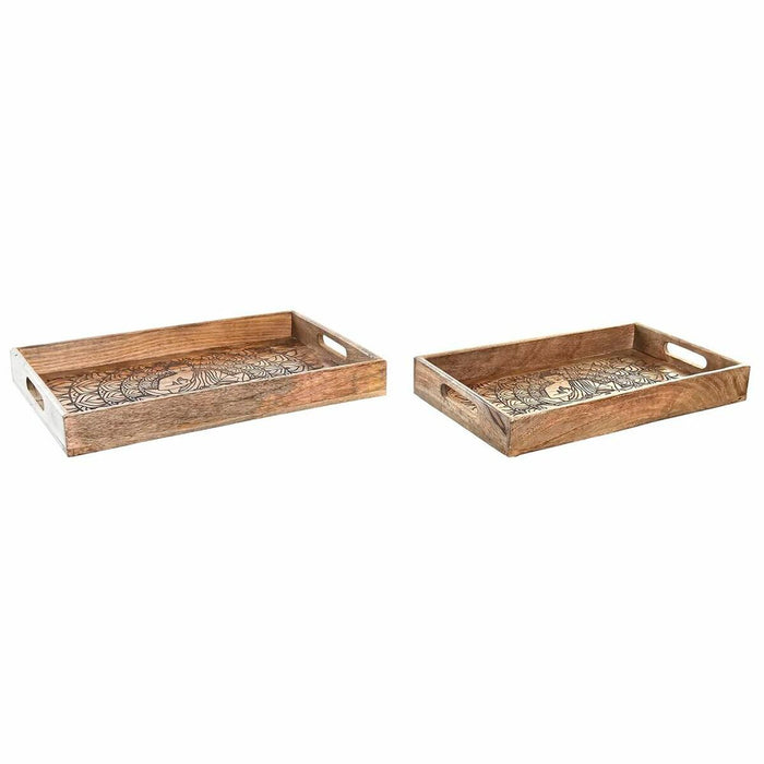 Juego de Bandejas DKD Home Decor 2 Unidades Marrón Marrón oscuro Madera de mango (2 Unidades)