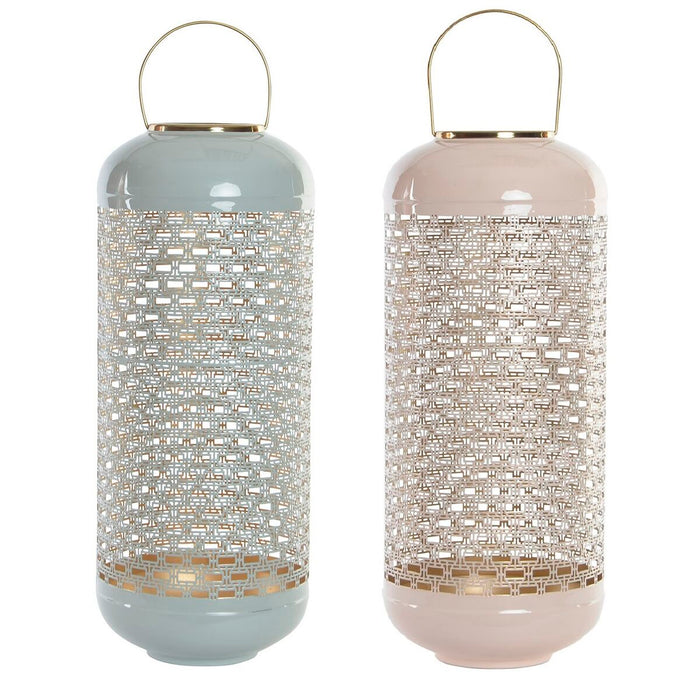 Portacandele DKD Home Decor Azzurro Rosa Alluminio 24 x 24 x 60 cm 24 x 24 x 71 cm (2 Unità) (2 Pezzi)
