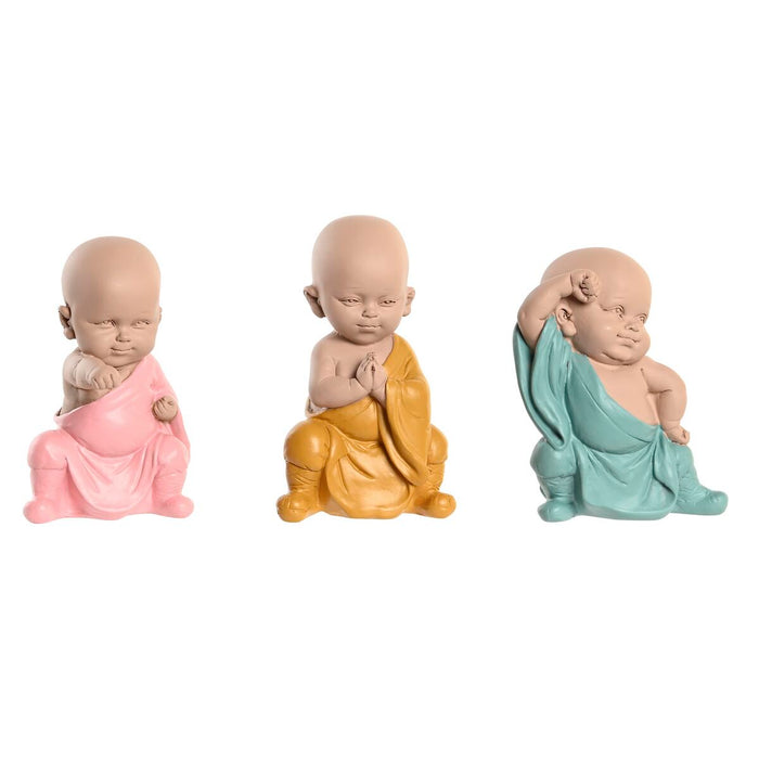 Statua Decorativa DKD Home Decor Azzurro Rosa Giallo Resina Frate (8 x 5,5 x 12,7 cm) (3 Unità)