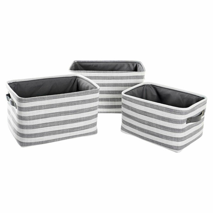 Basket set DKD Home Decor White Grey Stripes 42 x 32 x 25 cm 3 Pieces