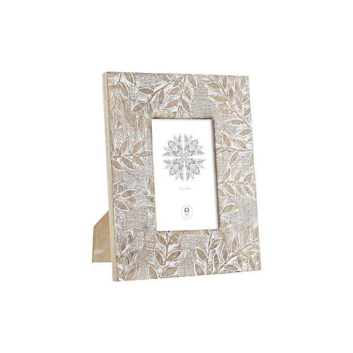 Cornice Portafoto DKD Home Decor Bianco Naturale Cristallo Legno di mango Indiano 20 x 1,3 x 25 cm