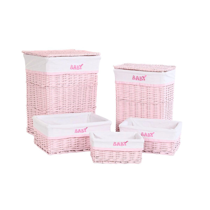 Laundry Basket DKD Home Decor Pink wicker Children's 44 x 34 x 56 cm 5 Pieces