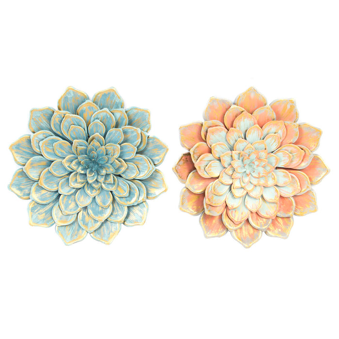 Decoración de Pared DKD Home Decor 61 x 8 x 61 cm Flor Azul Naranja Shabby Chic (2 Unidades)