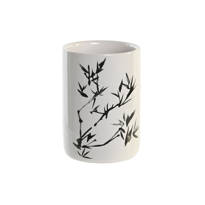 Toothbrush Holder DKD Home Decor White Black Rubber wood Stoneware 7,6 x 7,6 x 11 cm (12 Units)