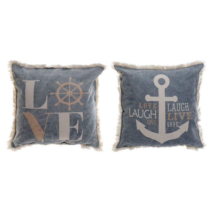 Cojín DKD Home Decor Azul Blanco Marino Flecos (45 x 10 x 45 cm) (2 Unidades)