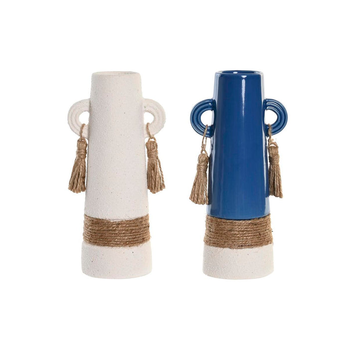 Vase DKD Home Decor Ceramic White Navy Blue (9,5 x 7 x 20 cm) (2 Units)