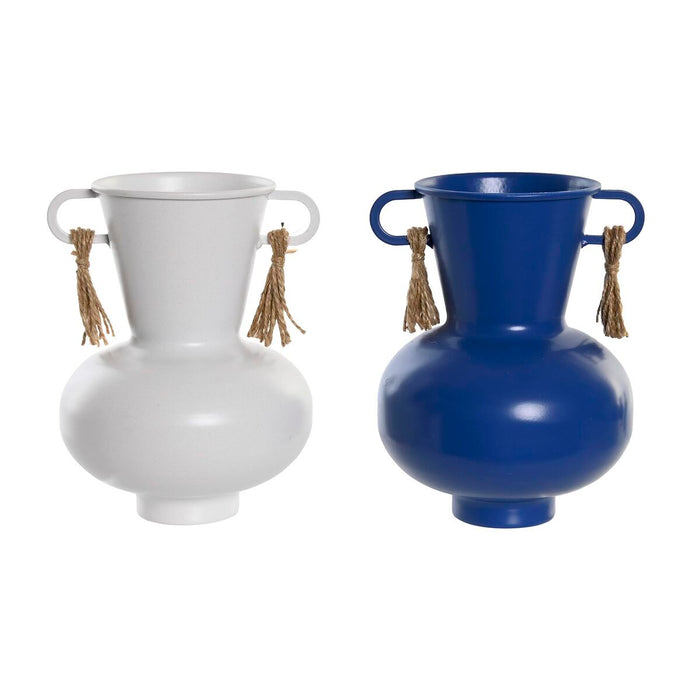 Jarrón DKD Home Decor Metal Blanco Azul marino (12 x 12 x 16 cm) (2 Unidades)