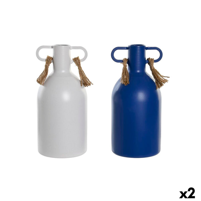Jarrón DKD Home Decor Metal Blanco Azul marino (9 x 9 x 19 cm) (2 Unidades)