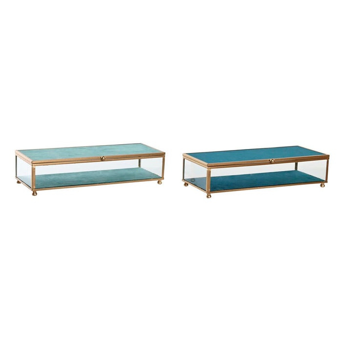 Scatola-Portagioie DKD Home Decor Cristallo Metallo Turchese Blu cielo 25 x 10 x 5 cm (2 Unità)