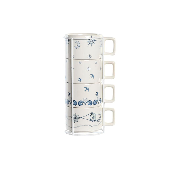 Piece Coffee Cup Set DKD Home Decor Blue White Metal Dolomite 260 ml