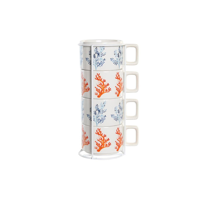 Piece Coffee Cup Set DKD Home Decor Blue Fuchsia Metal Dolomite 260 ml