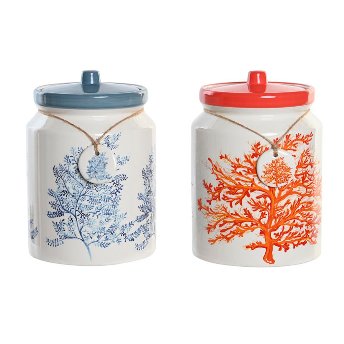 Bote DKD Home Decor Azul Coral Fucsia Blanco Dolomita (2 Unidades) (15 x 15 x 22 cm)