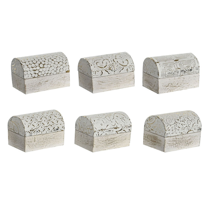 Caja-Joyero DKD Home Decor Blanco Dorado Aluminio Madera de mango 7,5 x 5,3 x 5,3 cm (6 Unidades)