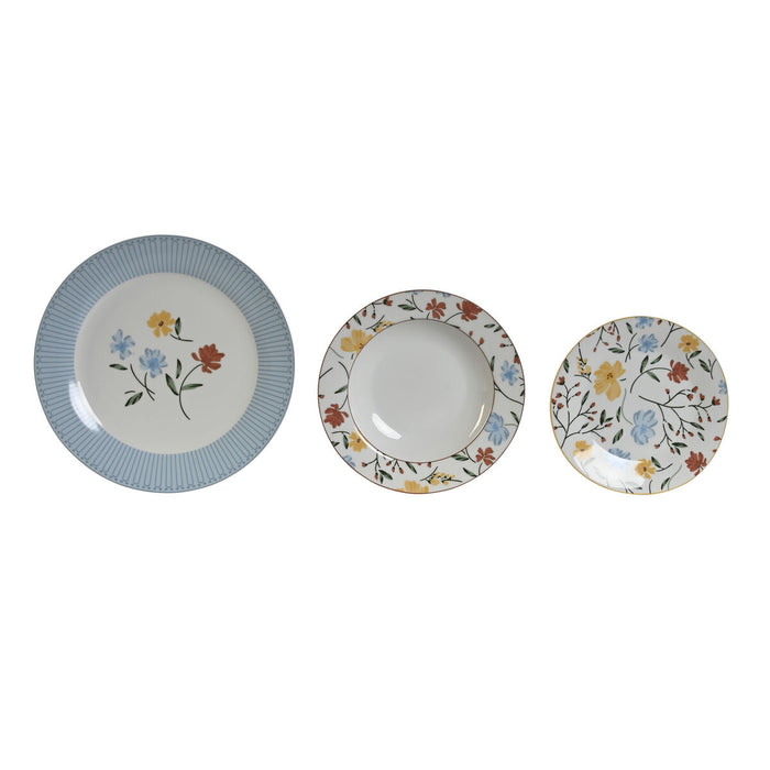 Servizio di Piatti DKD Home Decor Azzurro Bianco Porcellana Floreale 27 x 27 x 3 cm 18 Pezzi