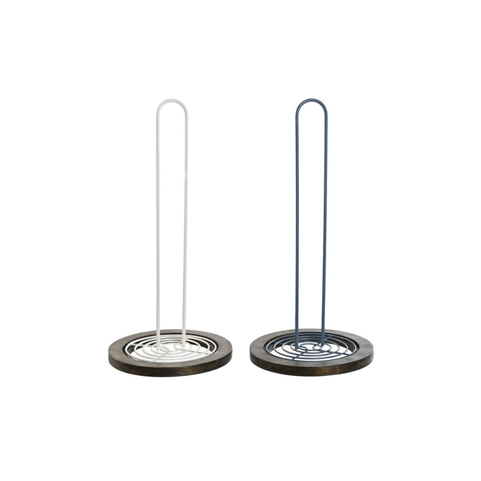 Portarrollos de Cocina DKD Home Decor Azul Blanco Metal Madera de caucho 15 x 15 x 31 cm (2 Unidades)