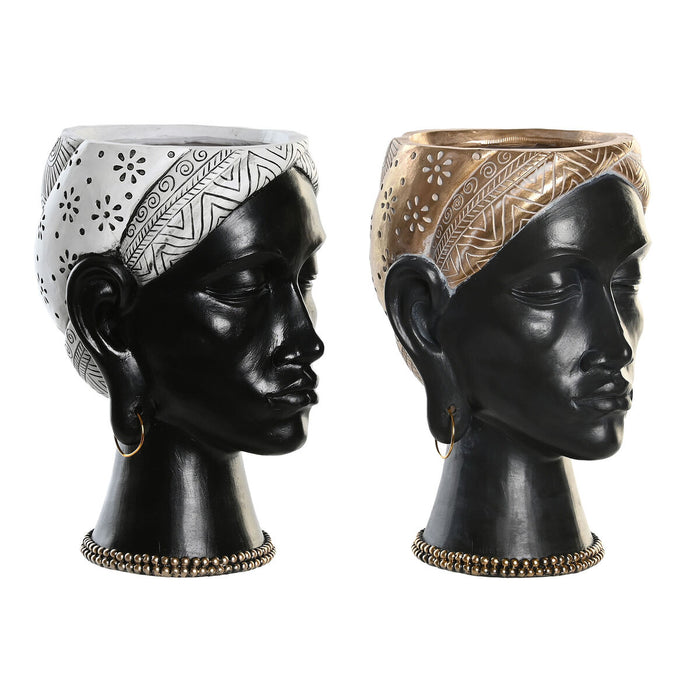 Figura Decorativa DKD Home Decor Plateado Dorado Marrón Resina Colonial Africana (19,5 x 11 x 39,5 cm) (2 Unidades)