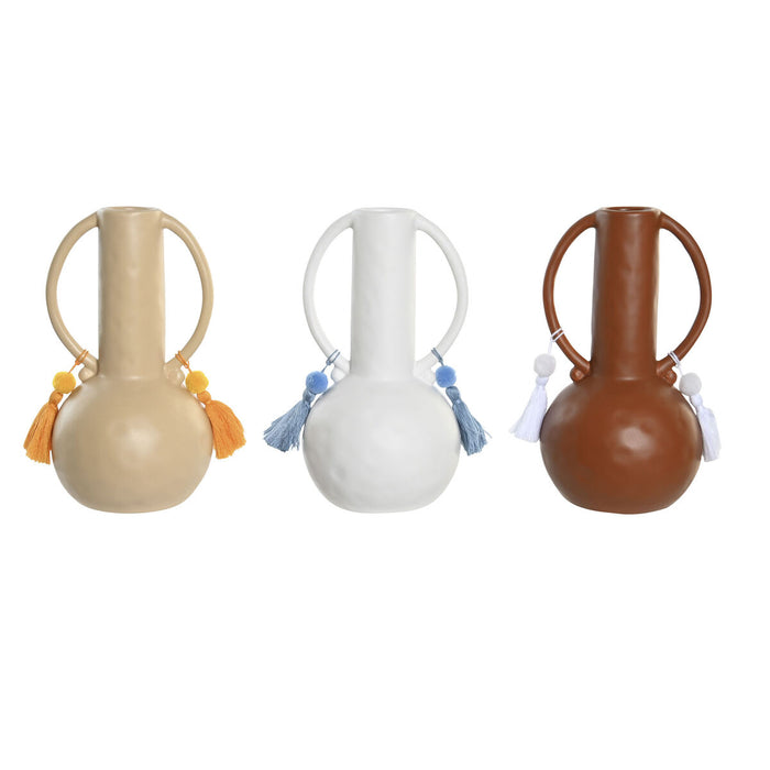 Jarrón DKD Home Decor Blanco Beige Terracota Dolomita Flecos 14 x 14 x 25,6 cm (3 Unidades)
