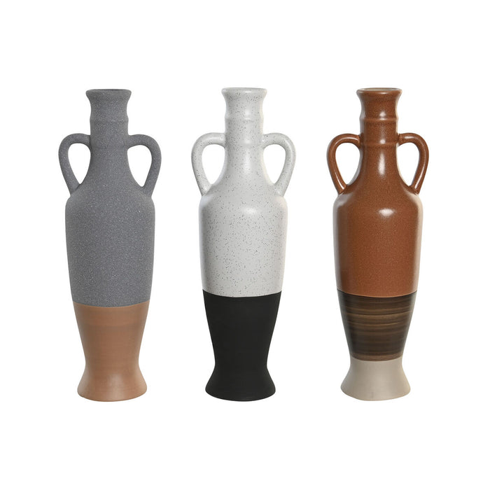 Jarrón DKD Home Decor Blanco Gris Terracota Porcelana 9,6 x 9 x 28,6 cm 9,6 x 9 x 29 cm (3 Unidades)