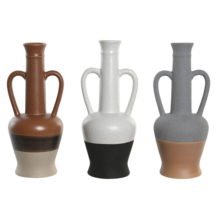 Jarrón DKD Home Decor Blanco Gris Terracota Porcelana 12,7 x 12,5 x 30 cm (3 Unidades)