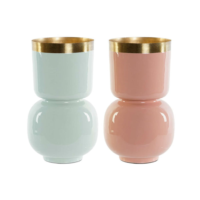 Vase DKD Home Decor Green Golden Coral Iron Lacquered 18 x 18 x 31 cm (2 Units)