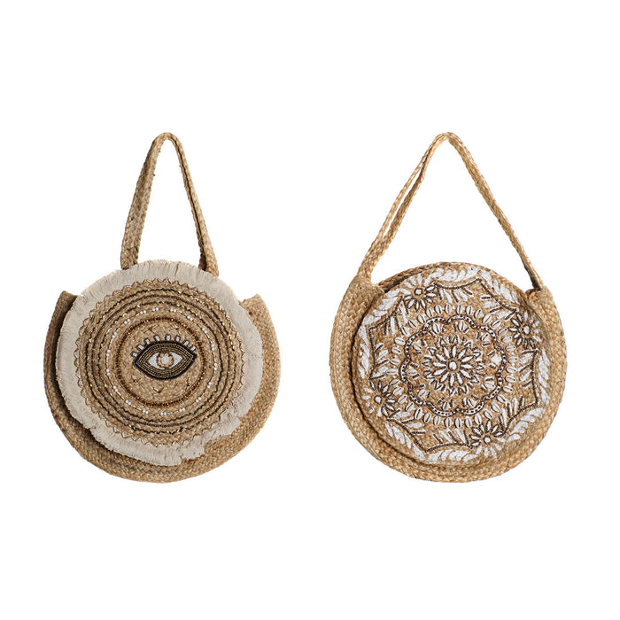 Bolso Mujer DKD Home Decor Negro Beige Natural 36 x 12 x 36 cm (2 Unidades)