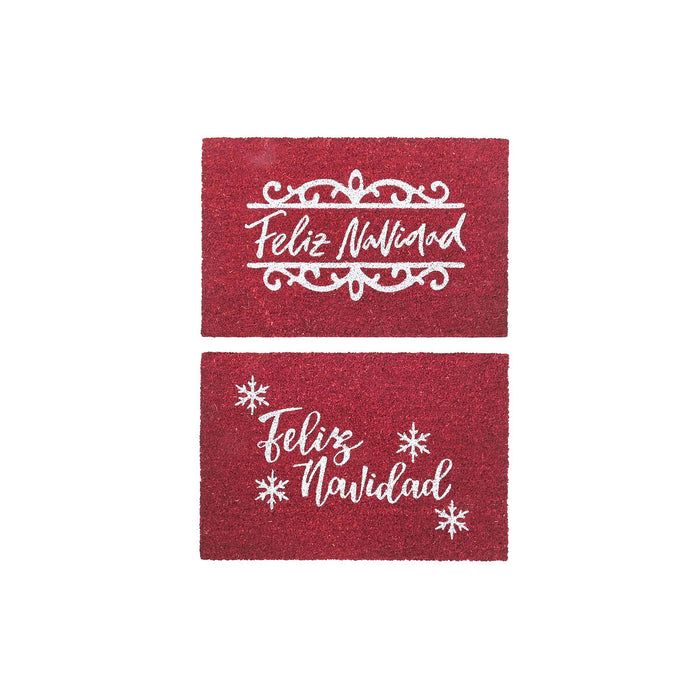 Felpudo DKD Home Decor Blanco Rojo PVC Fibra de coco 60 x 40 x 1,5 cm (2 Unidades)