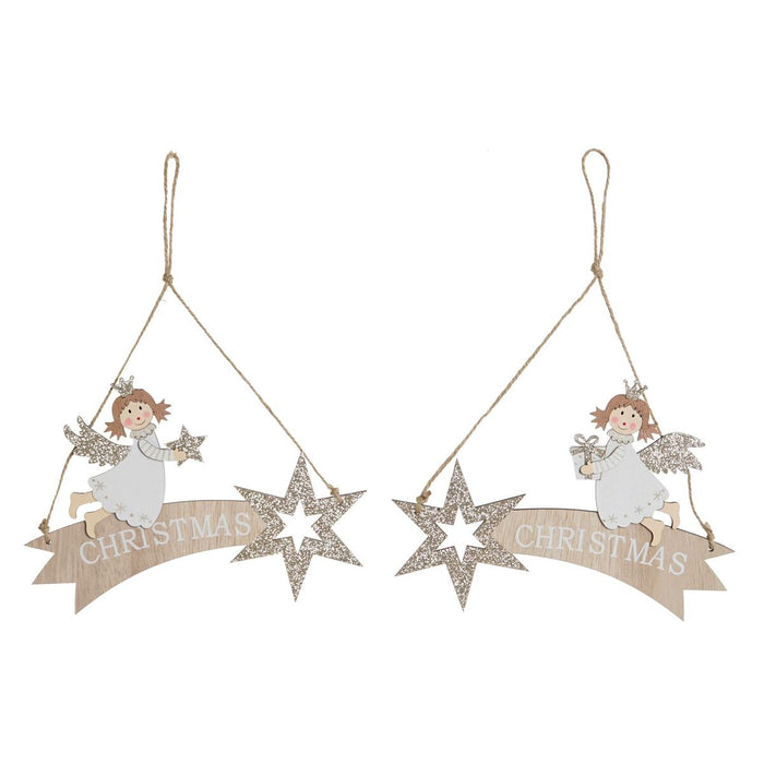 Hanging decoration DKD Home Decor White Golden Wood 22,5 x 0,5 x 15 cm (2 Units)