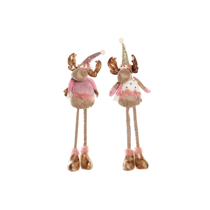Adorno Navideño DKD Home Decor Blanco Rosa Dorado Reno 15 x 17 x 50 cm (2 Unidades)
