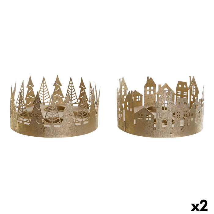 Bougeoirs de Noël DKD Home Decor Doré Naturel 16,5 x 16,5 x 8,5 cm (2 Unités)
