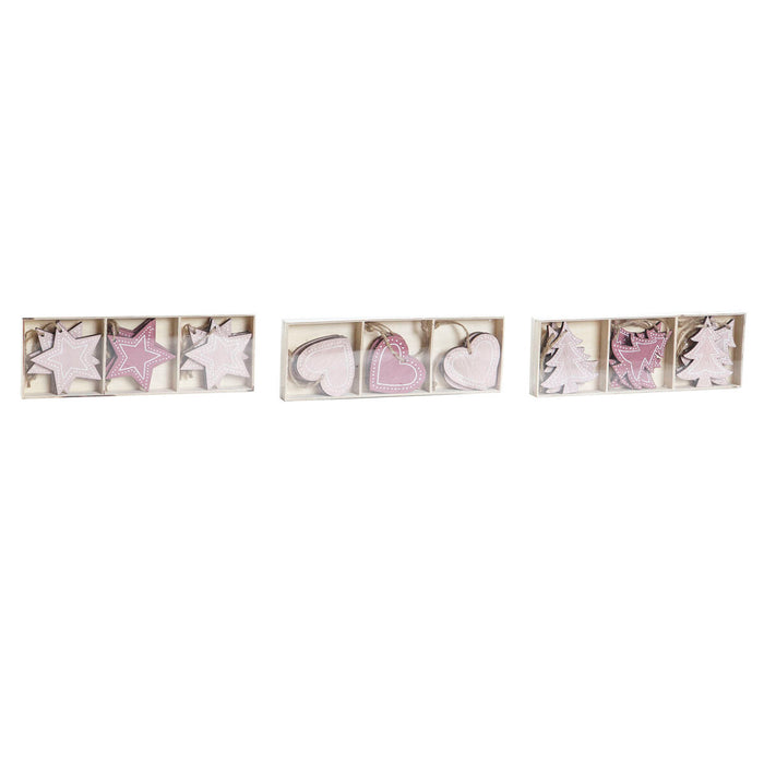 Decoración Colgante DKD Home Decor Rosa Rosa claro Madera 6,5 x 1 x 6,5 cm (9 Piezas) (3 Unidades)