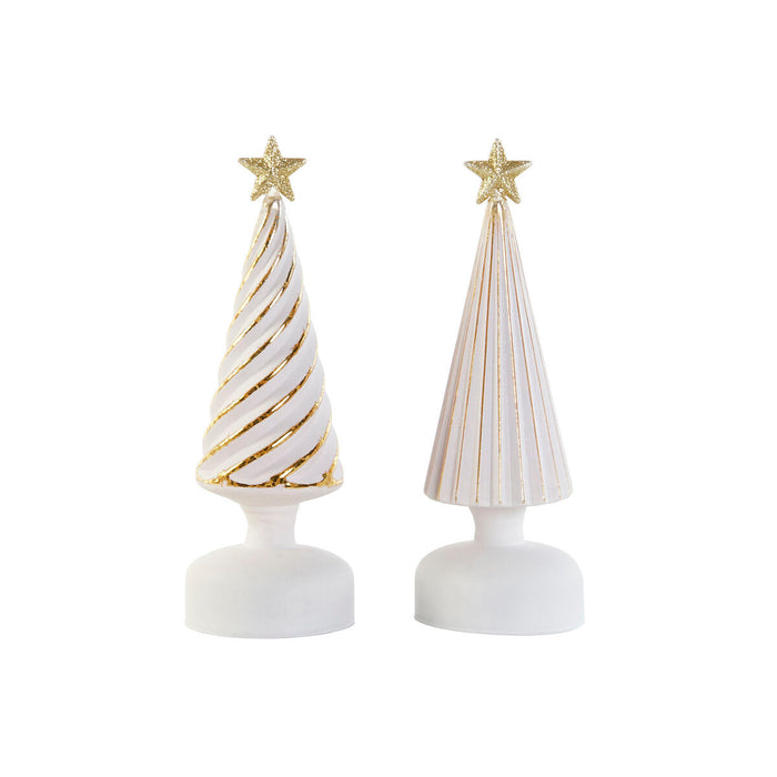 Adorno Navideño DKD Home Decor Blanco Dorado 9 x 9 x 25 cm (2 Unidades)