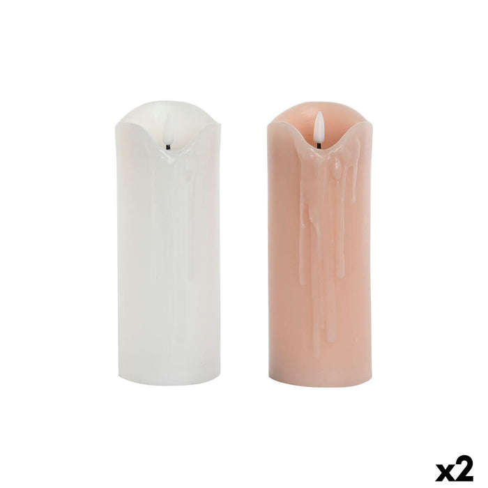 Vela LED DKD Home Decor Blanco Rosa claro 7.5 x 7.5 x 20 cm 7,5 x 7,5 x 20 cm (AA) (2 Unidades)