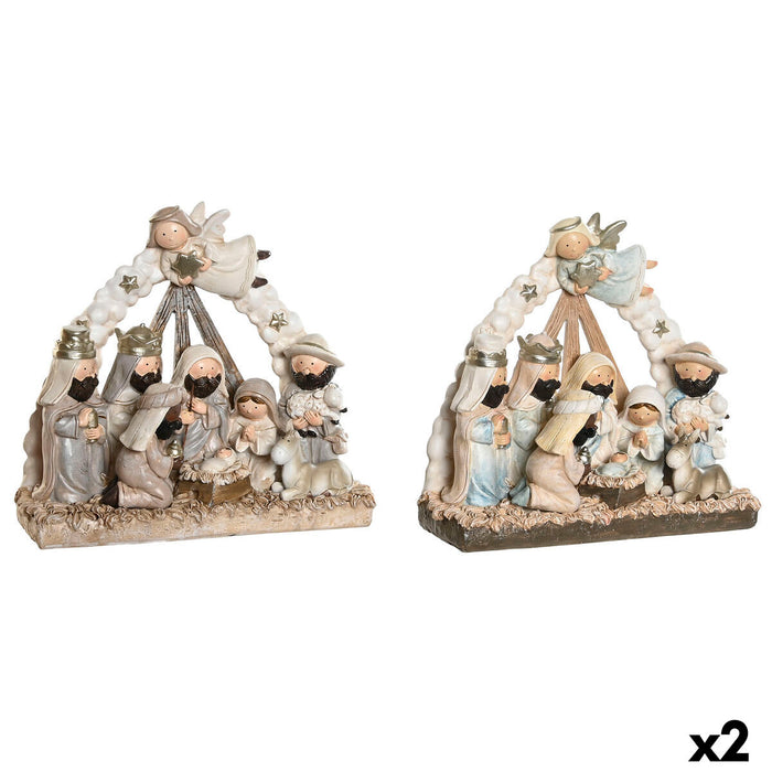 Belén de Navidad DKD Home Decor Azul Blanco Marrón Resina 23,5 x 8 x 20,5 cm (2 Unidades)