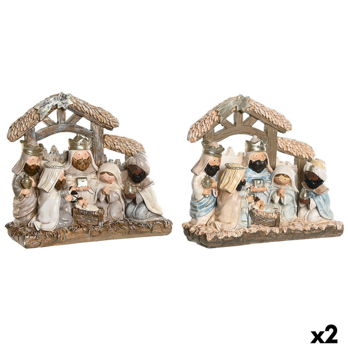 Belén de Navidad DKD Home Decor Azul Blanco Marrón Resina 20 x 7 x 17,5 cm (2 Unidades)