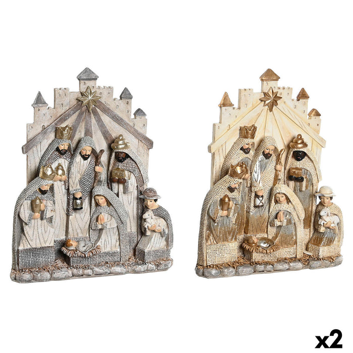 Belén de Navidad DKD Home Decor Gris Dorado Resina 22 x 6 x 26 cm (2 Unidades)
