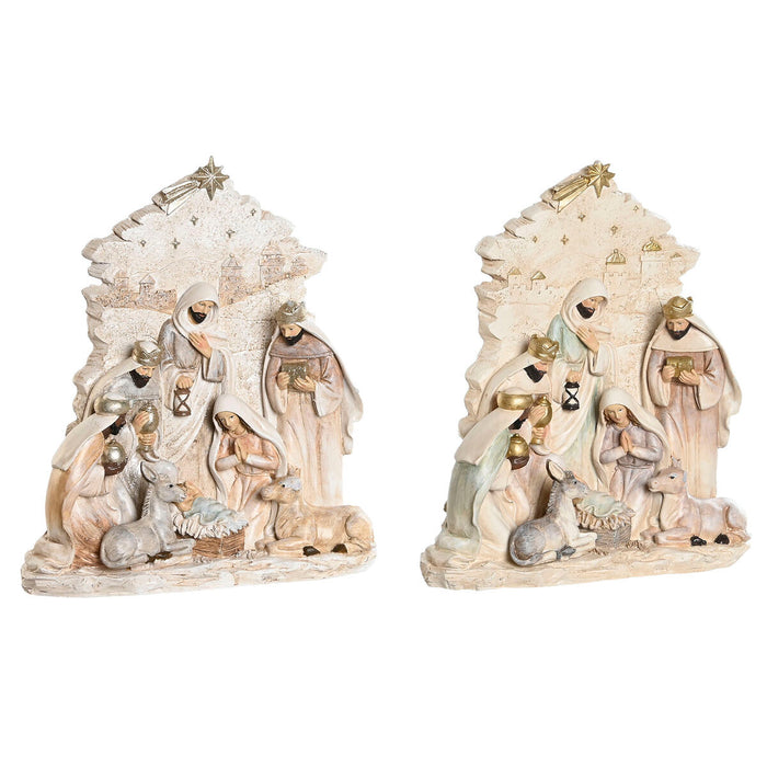 Crèche de Noël DKD Home Decor Bleu Blanc Rose Résine 24 x 8 x 27,5 cm (2 Unités)