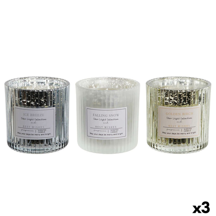 Candle DKD Home Decor White Golden Silver 8,8 x 8,8 x 9 cm (3 Units)