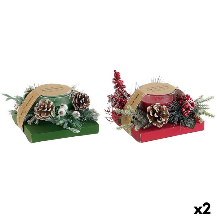 Bougie DKD Home Decor Rouge Vert 20 x 20 x 9 cm 8 x 8 x 9 cm (2 Unités)