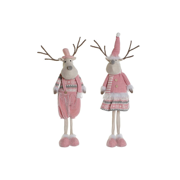 Adorno Navideño DKD Home Decor Blanco Marrón Rosa Reno 17 x 12 x 66 cm (2 Unidades)