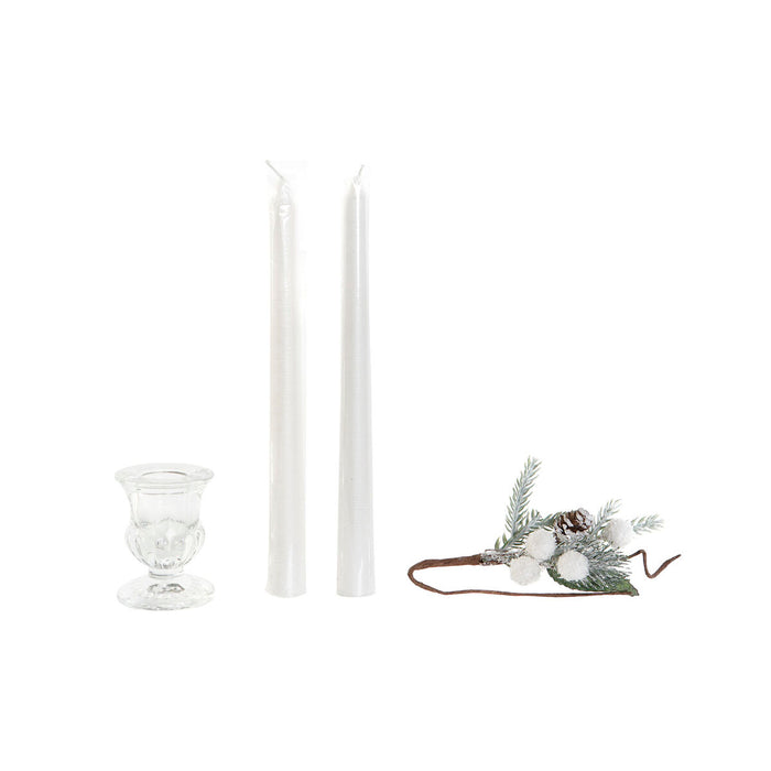 Ensemble de Bougies DKD Home Decor Blanc Noël 21 x 10 x 5 cm 2 x 2 x 20 cm (4 Pièces)