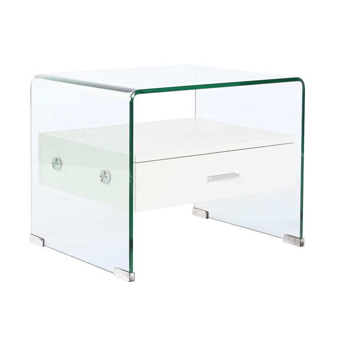 Comodino DKD Home Decor Bianco Trasparente Cristallo Legno MDF 50 x 40 x 45,5 cm