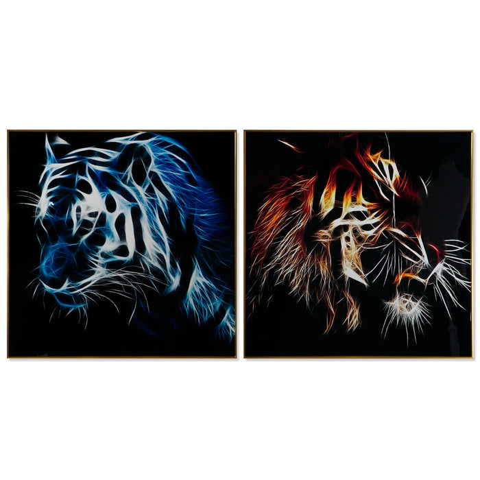 Cuadro DKD Home Decor Tigre 80 x 3 x 80 cm Moderno (2 Unidades)