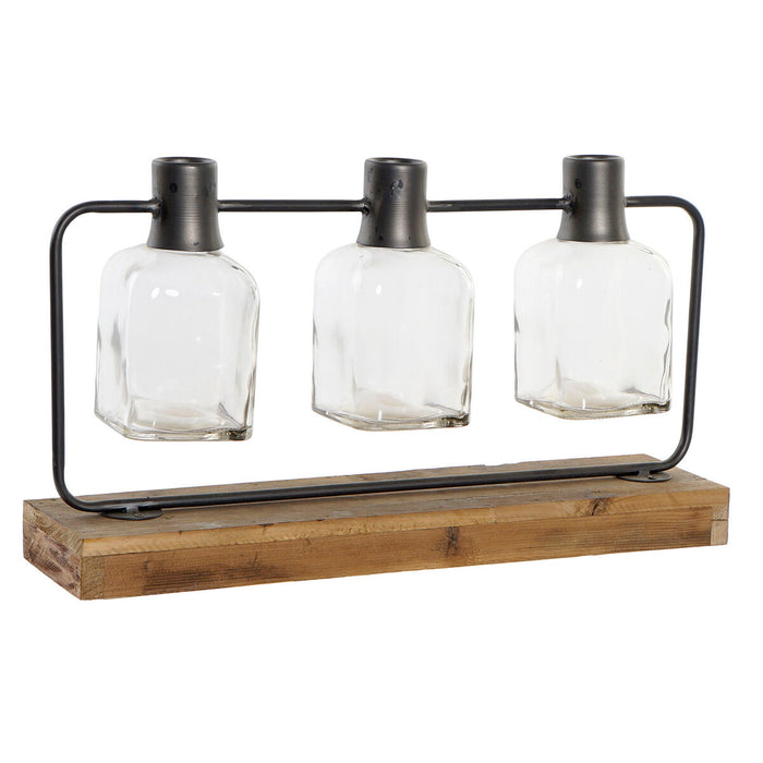 Vaso DKD Home Decor Nero Naturale Metallo Cristallo Legno di paulownia 49 x 11 x 27 cm (3 Pezzi)