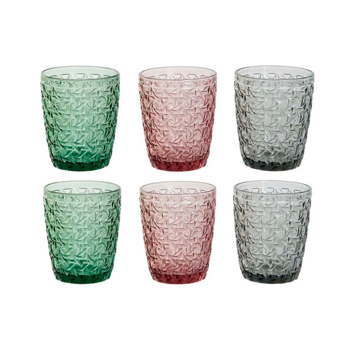 Set de Vasos DKD Home Decor Verde Gris Rosa Cristal Con relieve 240 ml (6 Unidades)