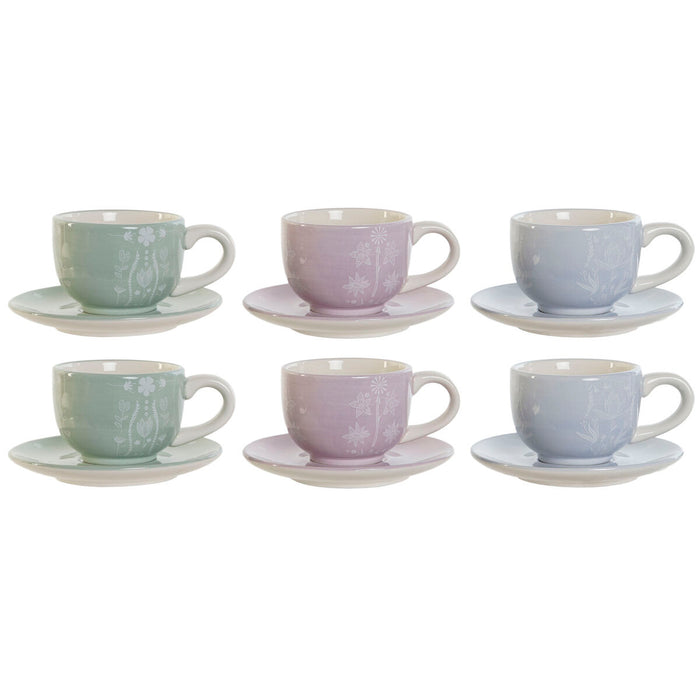 Coffee Set DKD Home Decor Blue White Green Lilac Metal Dolomite 180 ml