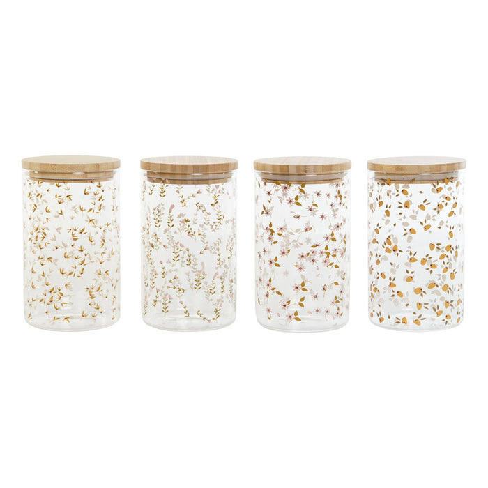 Bote DKD Home Decor Bambú Vidrio de Borosilicato Shabby Chic 1 L 10 x 10 x 17 cm (4 Unidades)