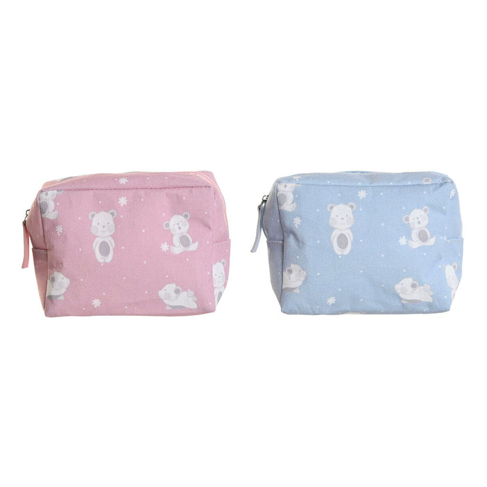 Neceser de Viaje DKD Home Decor Azul Blanco Verde Rosa polialgodon osos 15 x 6 x 12 cm (2 Unidades)