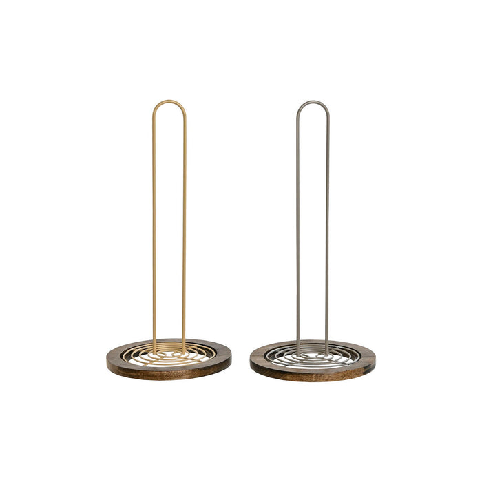 Portarrollo de Papel de Cocina Home ESPRIT Beige Gris Marrón oscuro Metal Madera de caucho 15 x 15 x 31 cm (2 Unidades)