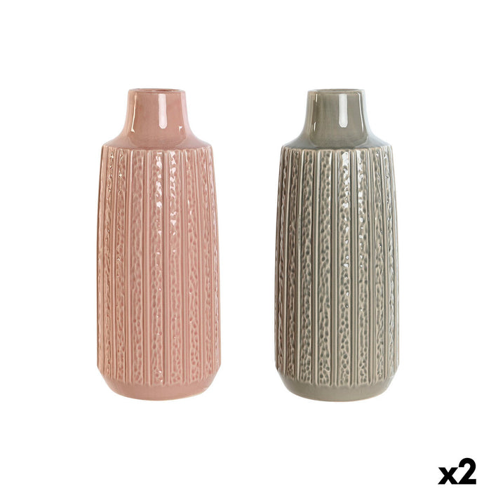 Jarrón Home ESPRIT Rosa Gris claro Porcelana 16 x 16 x 38 cm (2 Unidades)