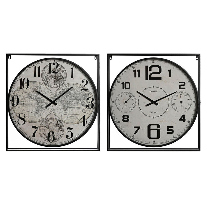 Reloj de Pared Home ESPRIT Blanco Negro Metal Madera MDF 62 x 6 x 65 cm (2 Unidades)